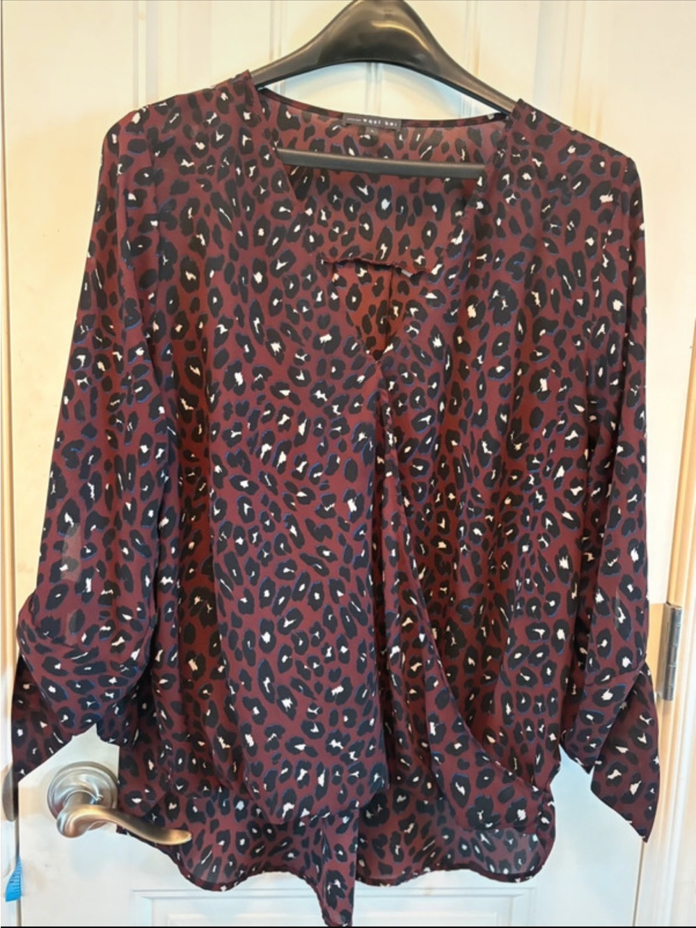 West Kei Maroon Leopard-Print V-Neck Blouse